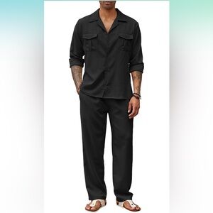 COOFANDY Men's 2 Piece Button Down Long Sleeve Shirt & Pant Set!! NEW/NWT!!